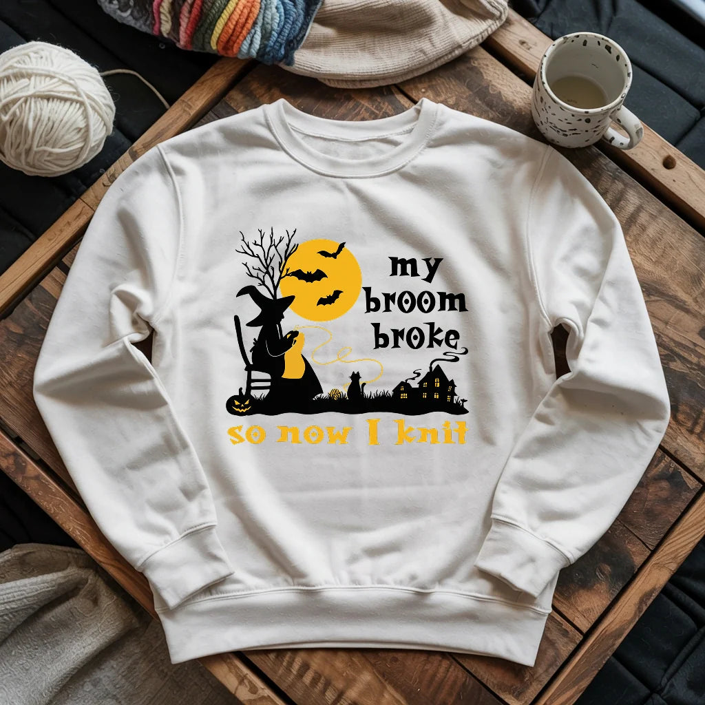 Broom Broke Knitting Witch Sweatshirt