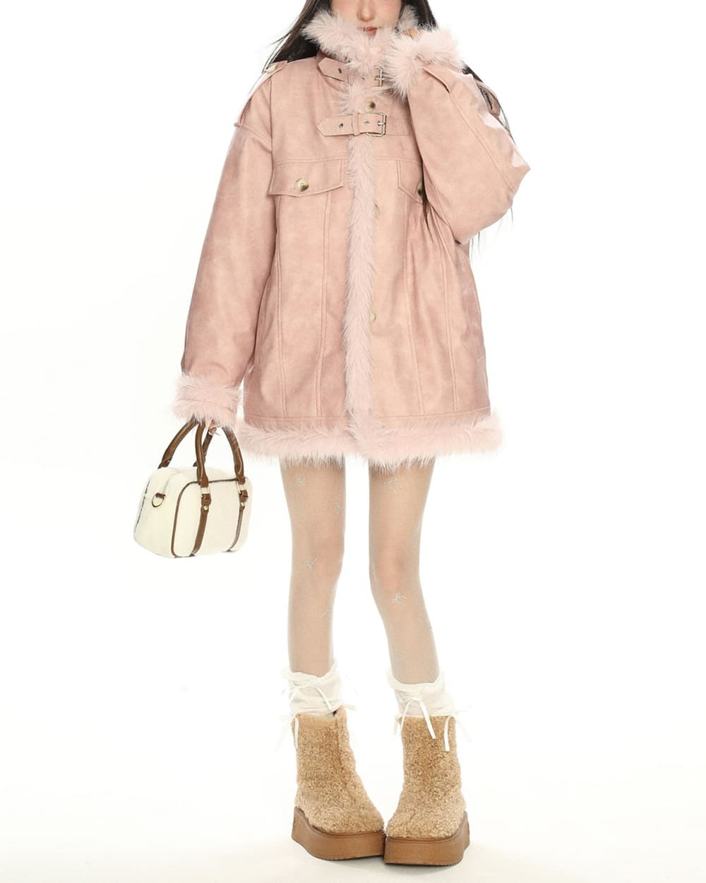 Y2K Fur Trim Aviator Jacket