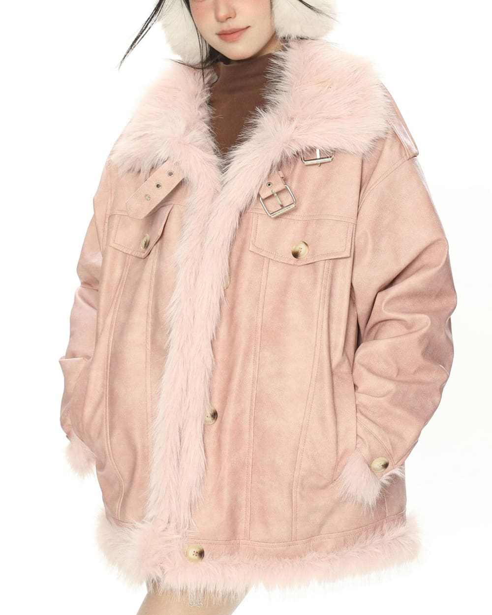 Y2K Fur Trim Aviator Jacket