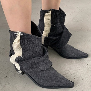 Y2K Style Distressed Black Denim Boots