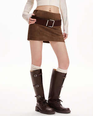 Y2K Suede Belted Mini Skirt